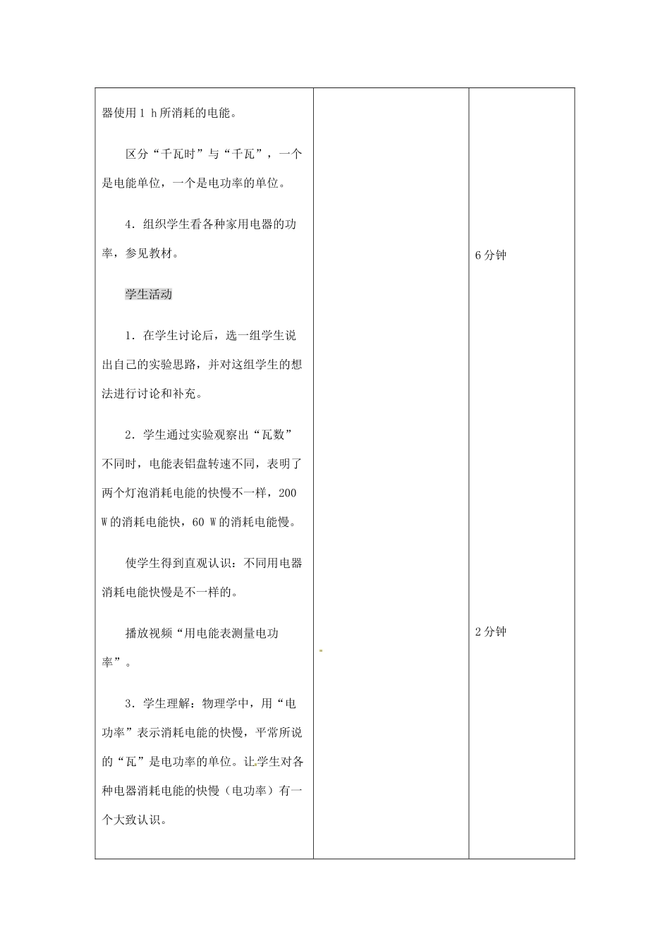 吉林省四平市第十七中学九年级物理全册《18.2 电功率》教案3 （新版）新人教版_第3页