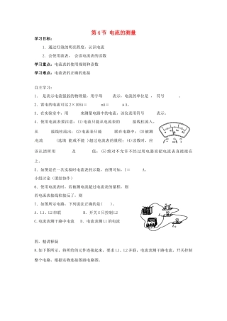 安徽省滁州二中九年级物理全册 第十五章 电流和电路 第4节 电流的测量学案（无答案）（新版）新人教版