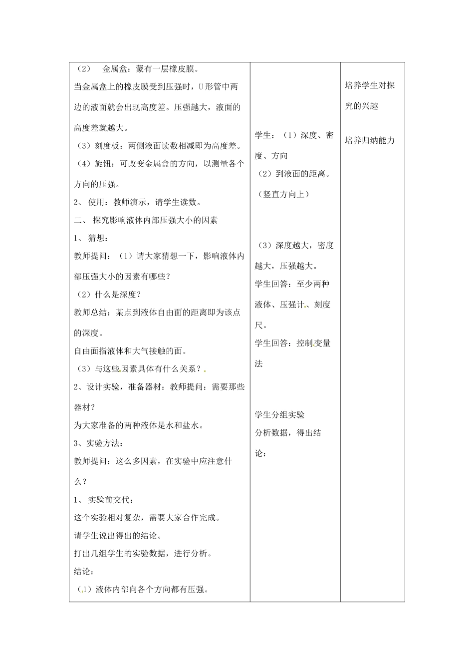 八年级物理下册 10.2液体的压强教案 （新版）苏科版-（新版）苏科版初中八年级下册物理教案_第3页