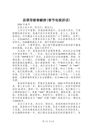 县领导新春献辞(春节电视讲话发言)