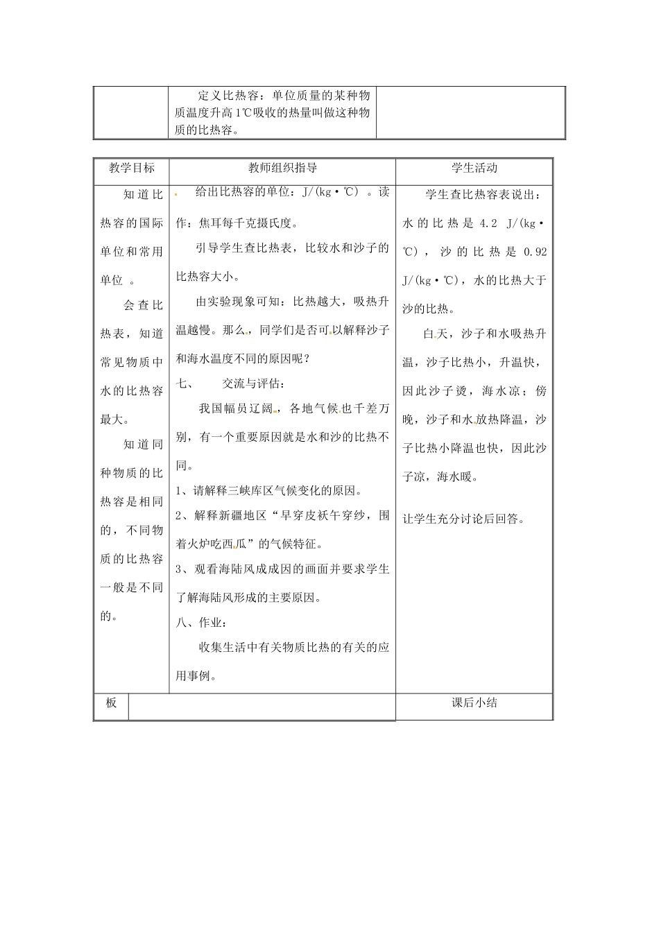 八年级物理下册 7.7《热量 比热容》教案 北京课改版_第3页