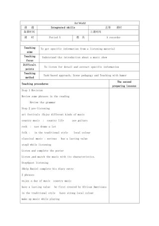九年级英语上册 Unit 5 Art world Integrated skills教案 （新版）牛津版-（新版）牛津版初中九年级上册英语教案