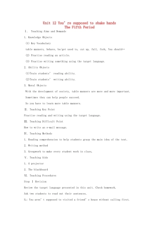 九年级英语全册 Unit 12 You’re supposed to shake hands The 5th Period示范教案 人教新目标版
