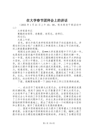 在大学春节团拜会上的讲话发言