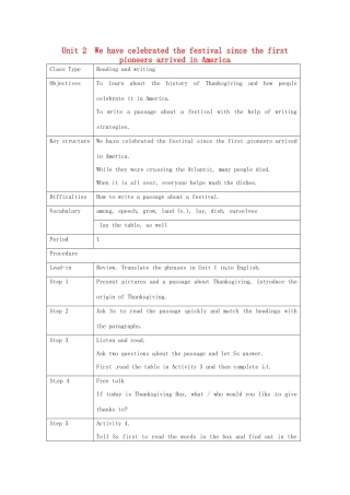 九年级英语上册 Module 2 Unit 2 We have celebrated the festival since the first pioneers arrived in America教案 （新版）外研版-（新版）外研版初中九年级上册英语教案