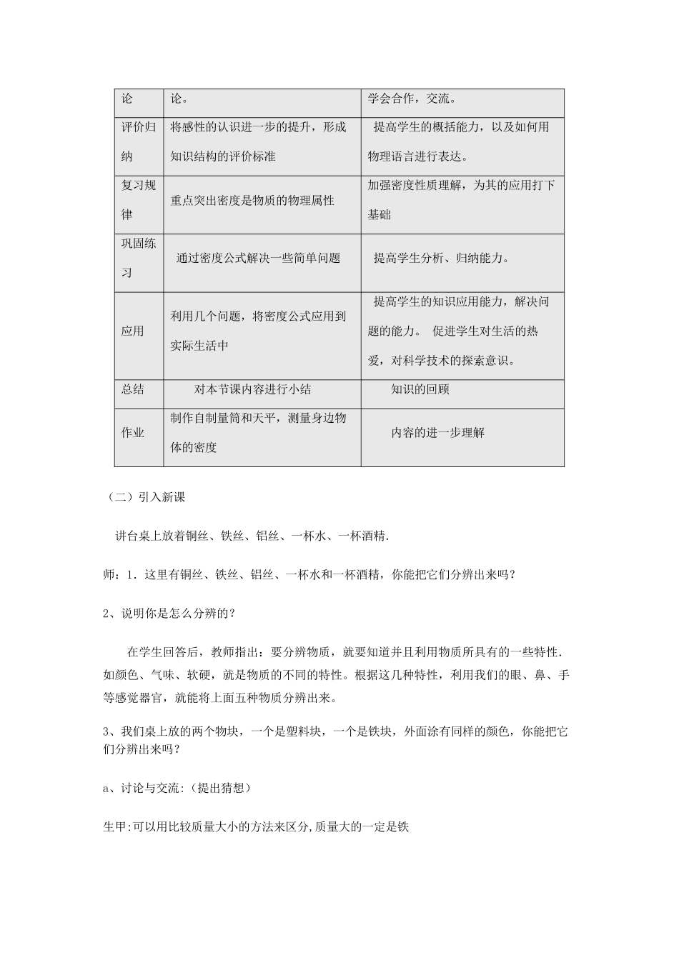 八年级物理下册 第六章 物质的物理属性 三 物质的密度教案 （新版）苏科版-（新版）苏科版初中八年级下册物理教案_第2页