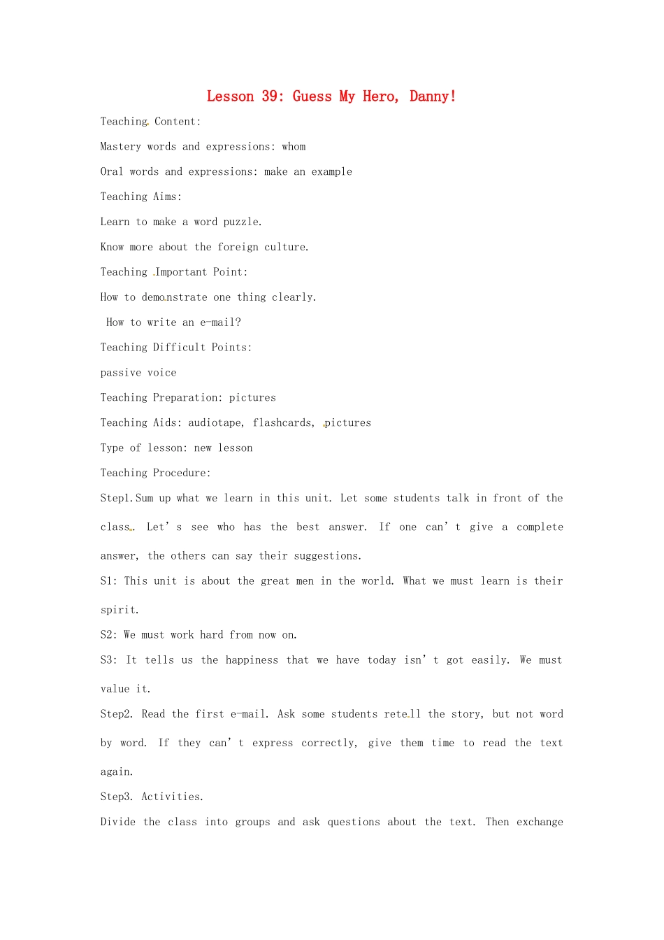 九年级英语下册 Unit 5 Great people Lesson 39教案 冀教版_第1页