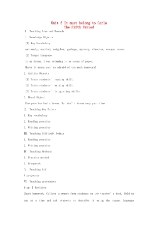 九年级英语全册 Unit 5 It must belong to Carla The 5th Period示范教案 人教新目标版
