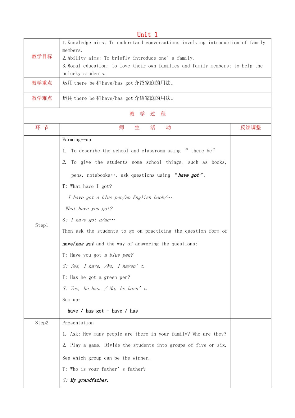 天津市静海县沿庄镇度七年级英语上册 Module 2 My family Unit 1 Is this your mum教案 （新版）外研版-（新版）外研版初中七年级上册英语教案_第1页