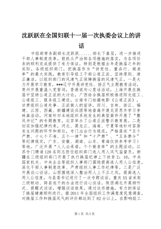 沈跃跃在全国妇联十一届一次执委会议上的讲话发言