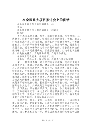 在全区重大项目推进会上的讲话发言