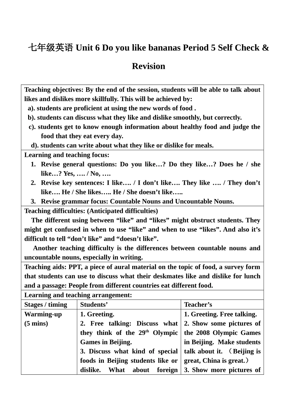 七年级英语 Unit 6 Do you like bananas Period 5 Self Check & Revision_第1页