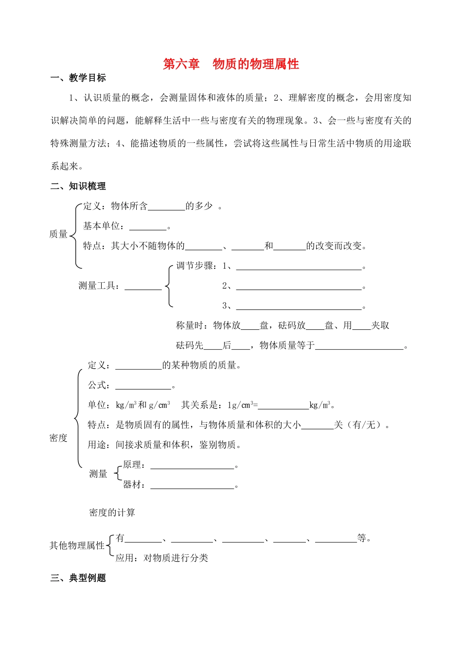 八年级物理下册《6 物质的物理属性》复习教案 苏科版-苏科版初中八年级下册物理教案_第1页