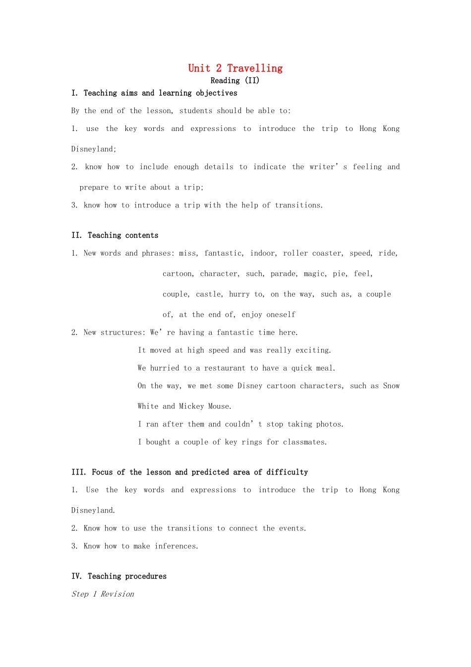 八年级英语下册 Unit 2 Travelling Reading II教案 （新版）牛津版-（新版）牛津版初中八年级下册英语教案_第1页