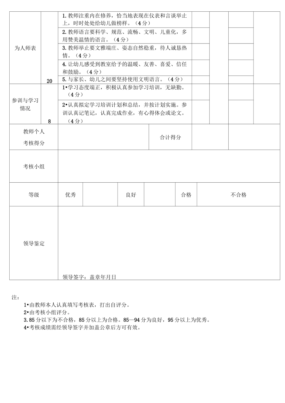 幼儿园教师师德师风考核表完整_第3页