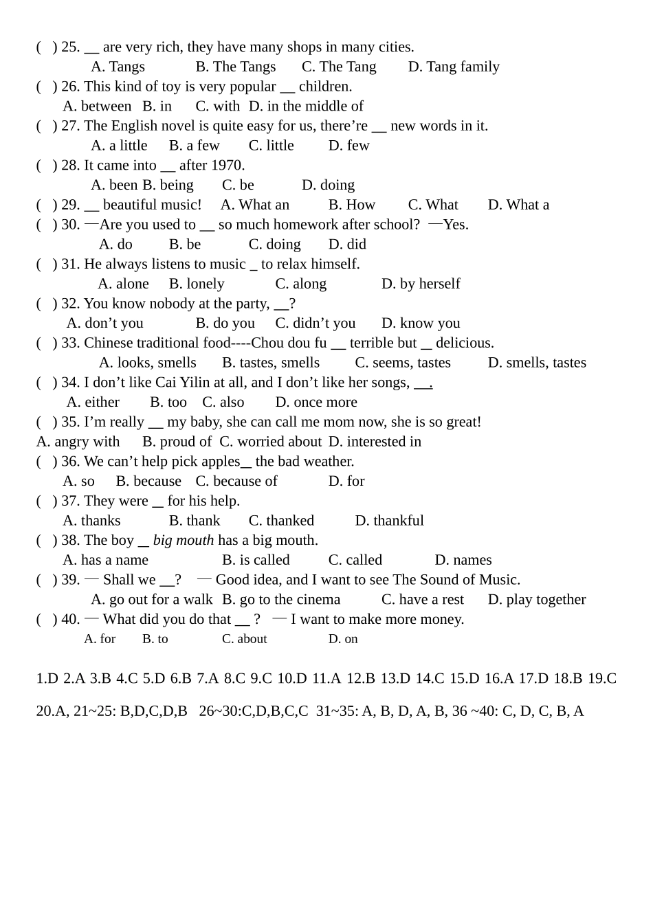 八年级英语下册unit5, topic1基础知识检测-40道选择附答案 湘教版_第2页