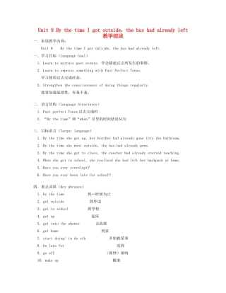 九年级英语全册 Unit 9 By the time I got outside，the bus had already left教学综述 人教新目标版