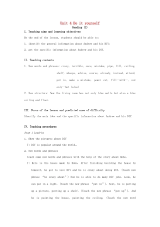 八年级英语上册 Unit 4 Do it yourself Reading I教案 （新版）牛津版-（新版）牛津版初中八年级上册英语教案