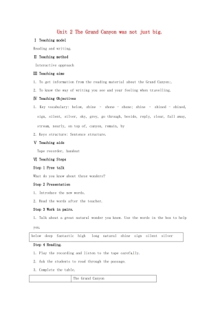 九年级英语上册 Module 1 Unit 2 The Grand Canyon was not just big教案 （新版）外研版-（新版）外研版初中九年级上册英语教案