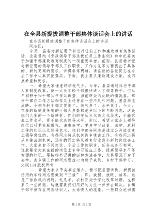 在全县新提拔调整干部集体谈话会上的讲话发言