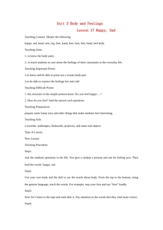 七年级英语上册 Unit 3 Lesson 17 Happy, Sad-Lesson 18 Hot、Cold教案 冀教版