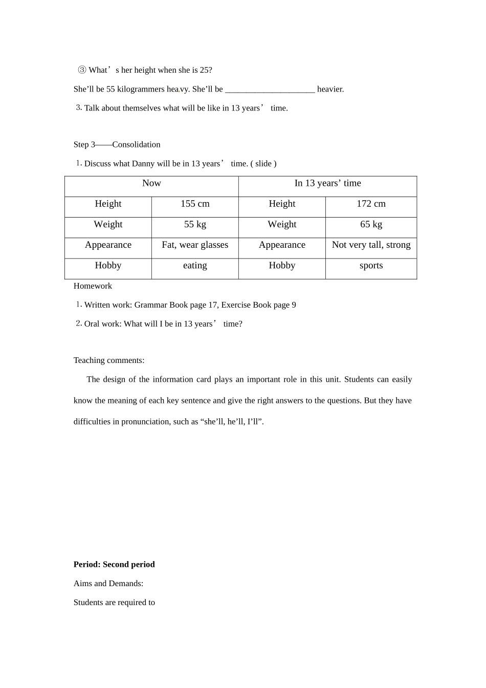 七年级英语上册 Module 1 Unit 1 What will I be教案 沈阳牛津版_第3页