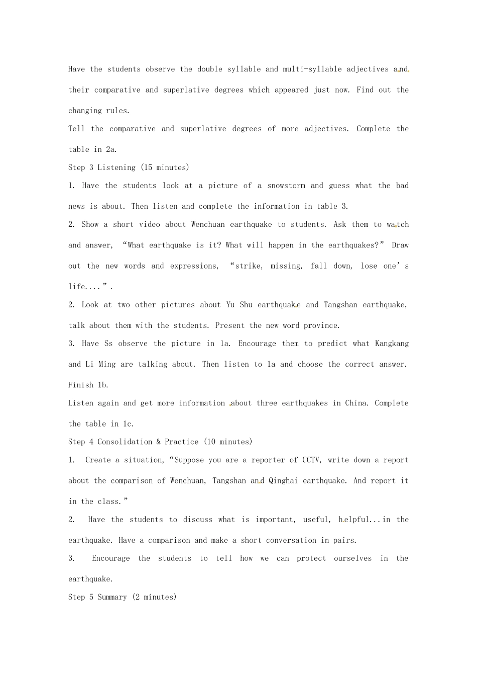 八年级英语上册 Unit 4 Topic 2 How can we protect ourselves from the earthquake Section A教案 （新版）仁爱版-（新版）仁爱版初中八年级上册英语教案_第3页