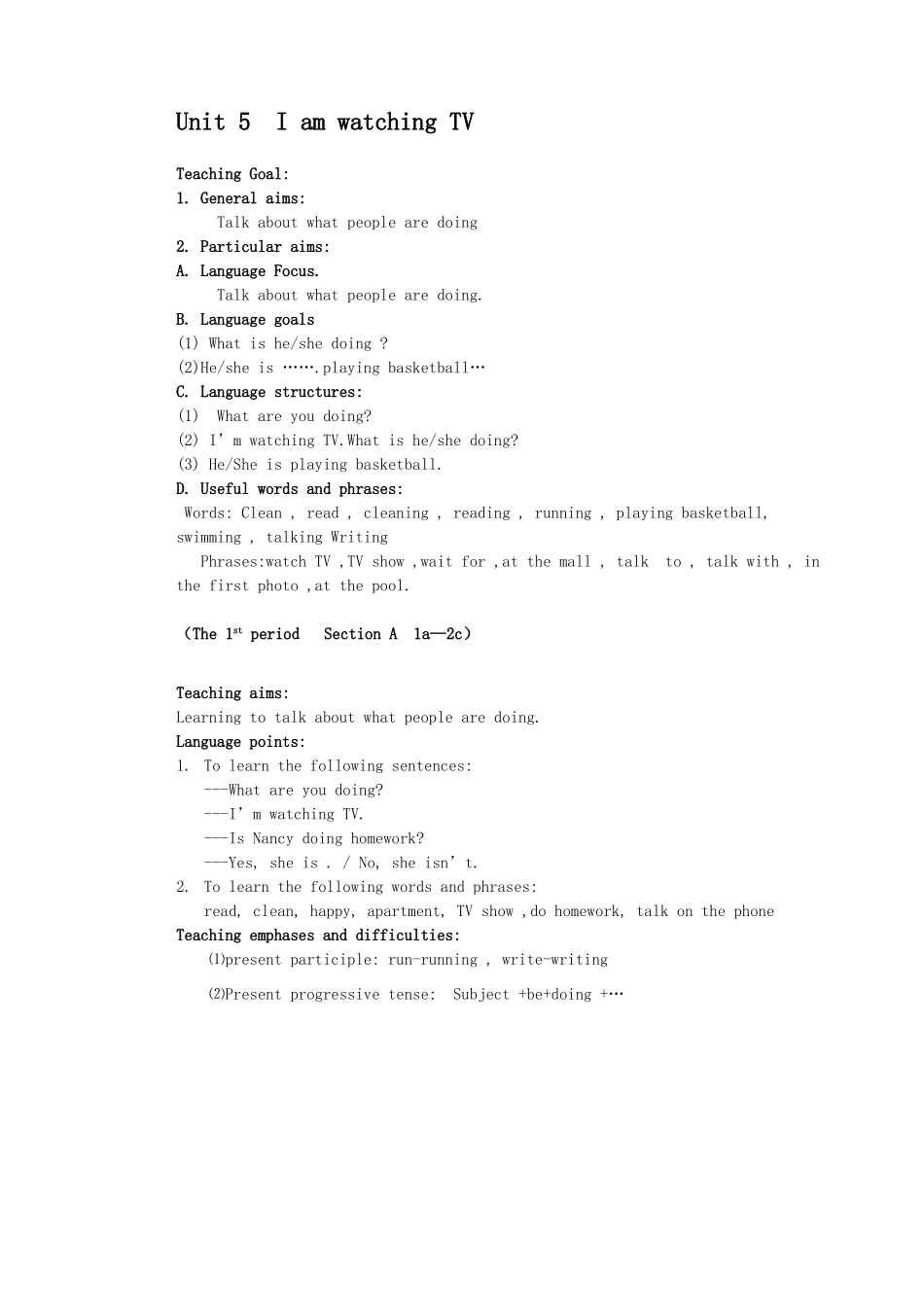 七年级下英语教案Unit 5--unit 8教案人教版_第1页