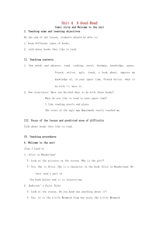 八年级英语下册 Unit 4 A good read Welcome to the unit教案 （新版）牛津版-（新版）牛津版初中八年级下册英语教案