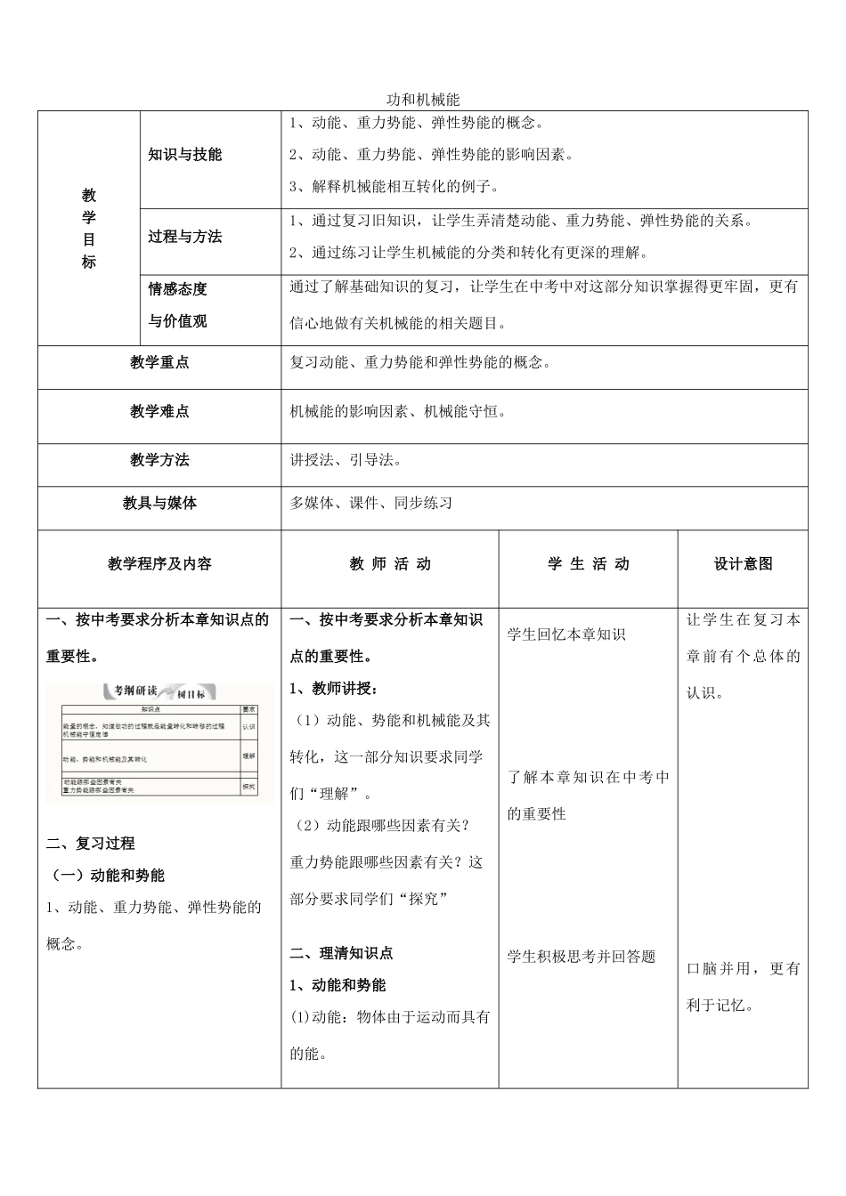 中考物理 功和机械能复习教案2-人教版初中九年级全册物理教案_第1页