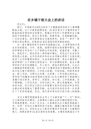 在乡镇干部大会上的讲话发言