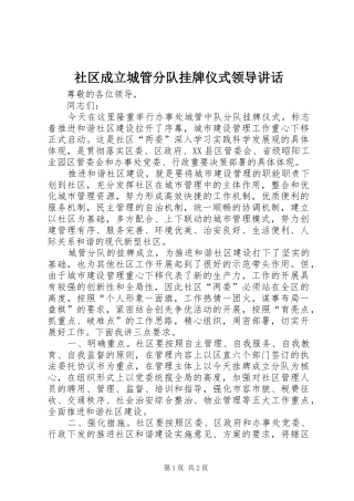社区成立城管分队挂牌仪式领导讲话发言