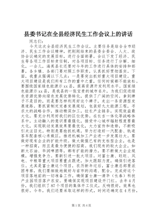 县委书记在全县经济民生工作会议上的讲话发言