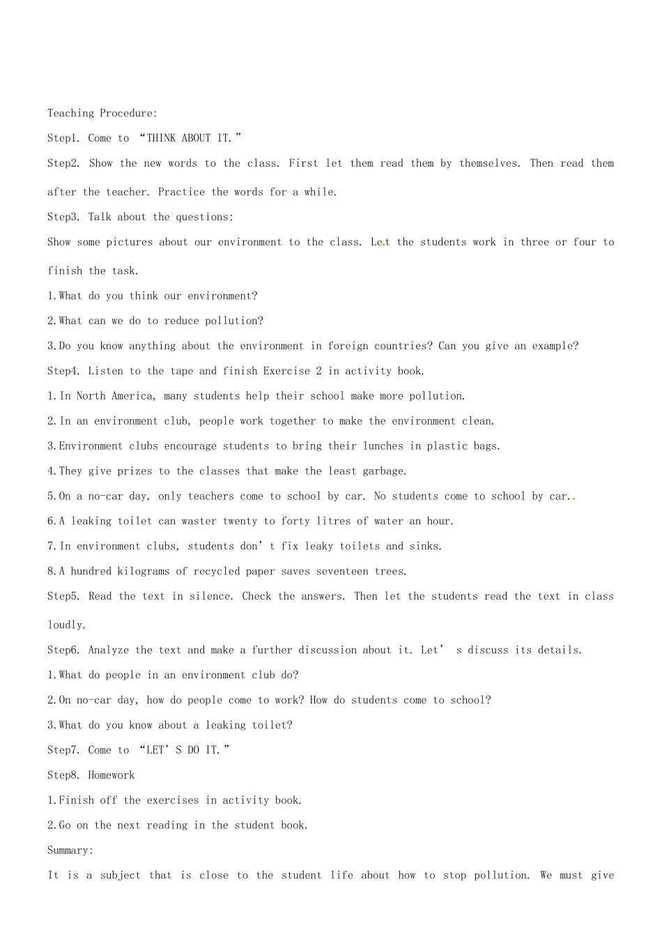 八年级英语下册 Unit 8 Save our world单元教案 翼教版_第3页