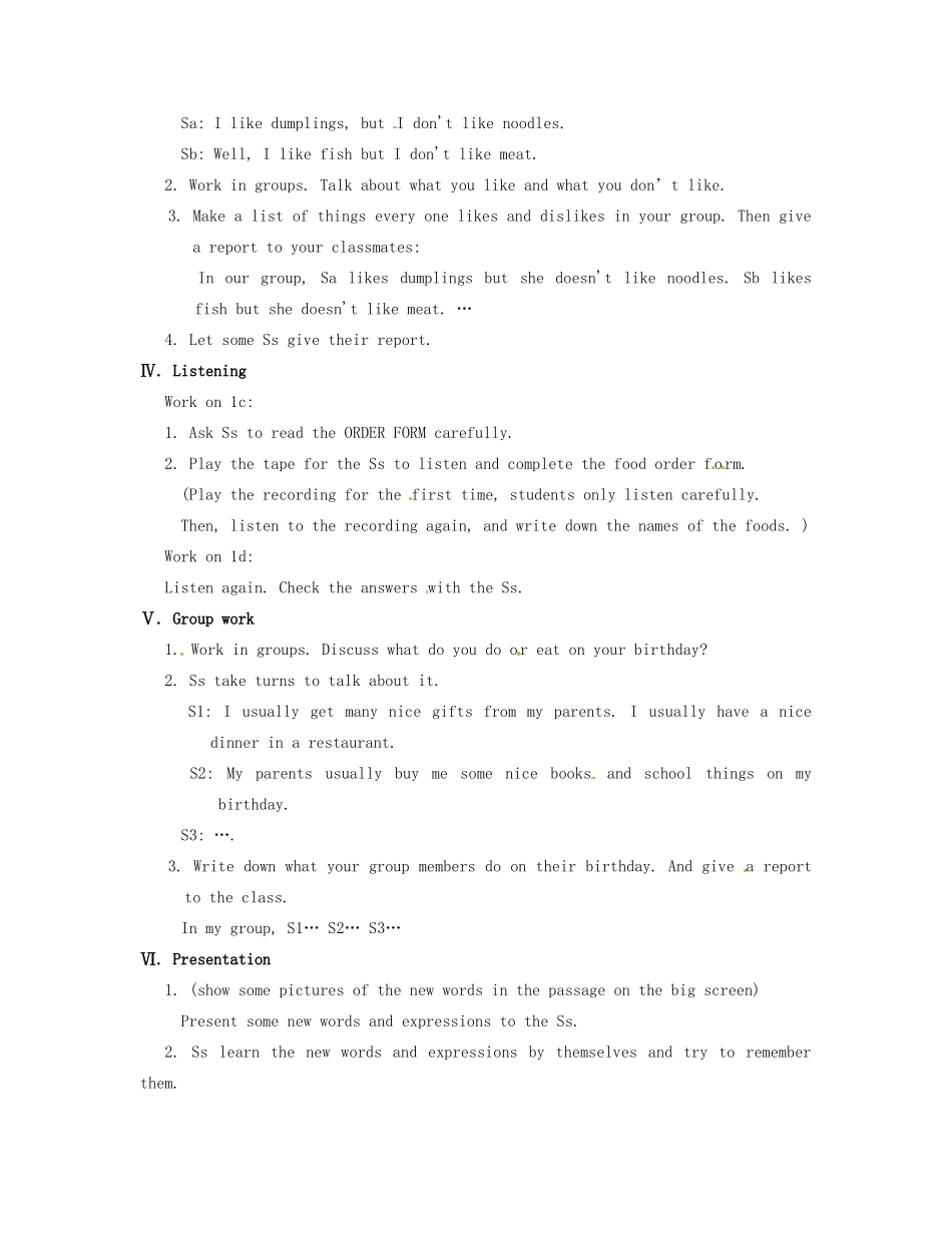 七年级英语上册 Unit 2 I’d like some noodles Section B（1a-2e）教案 鲁教版五四制_第2页