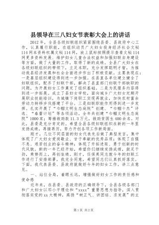 县领导在三八妇女节表彰大会上的讲话发言_1