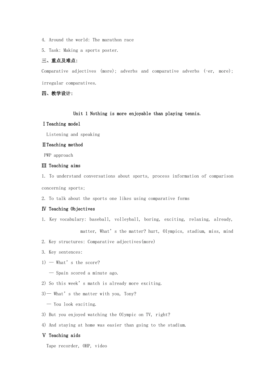 八年级英语上册 Module 3 Sports Unit 1 Nothing is more exciting than playing tennis教案 （新版）外研版-（新版）外研版初中八年级上册英语教案_第2页