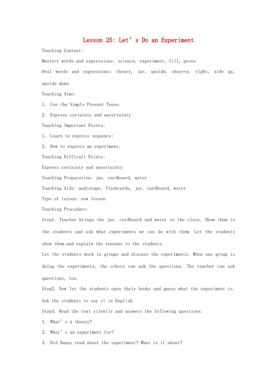 八年级英语下：Unit4教案（冀教版）_第1页