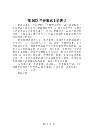 在20XX年开幕式上的讲话