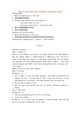 云南省丽江市永北镇中学八年级英语下册《Unit 6 how long have you been collecting shell Period 1》教案 人教新目标版