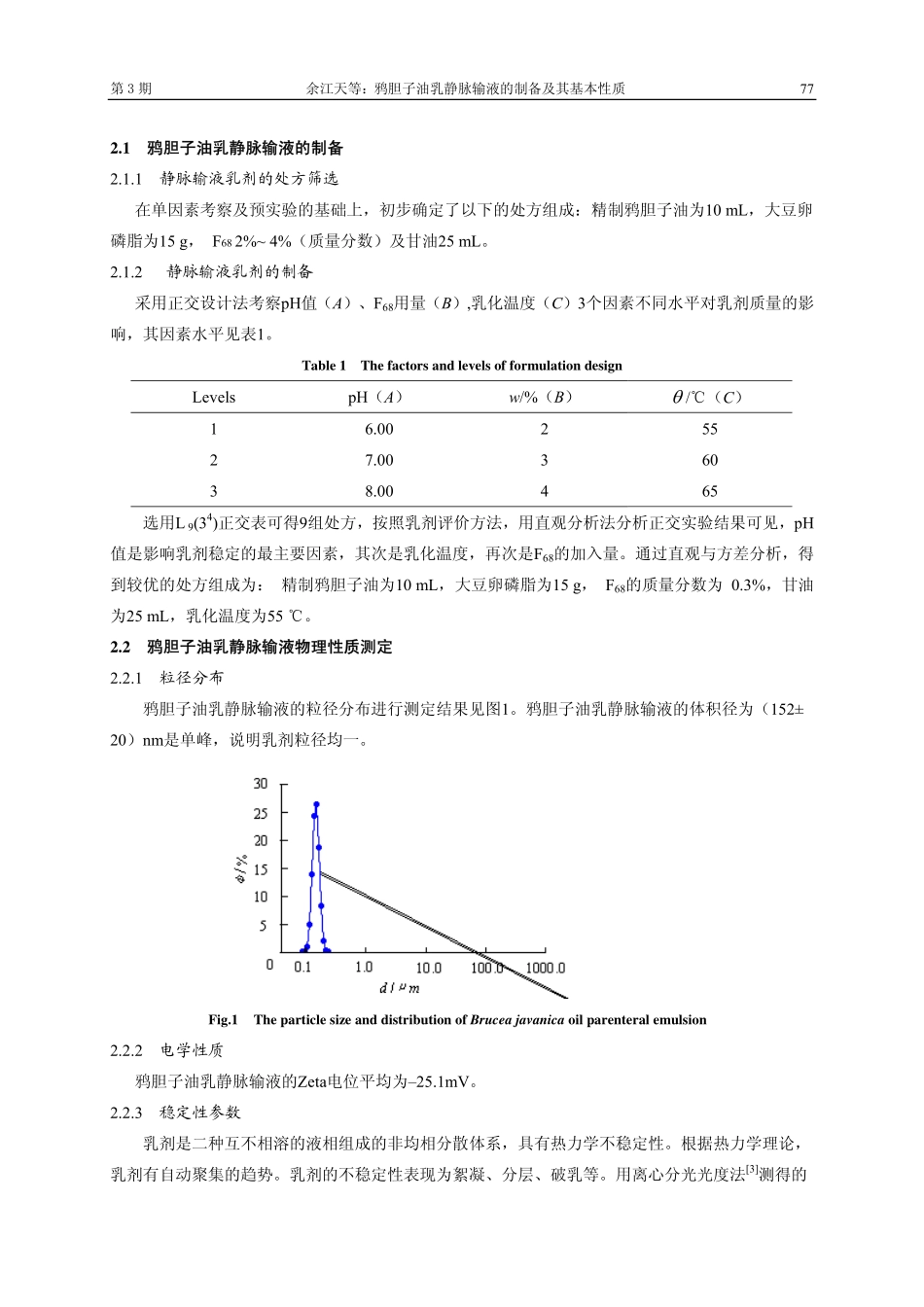 鸦胆子油乳静脉输液的制备及其基本性质_第2页