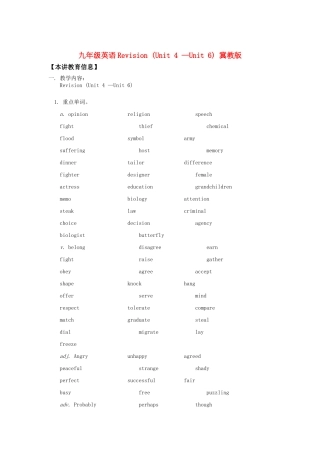 九年级英语Revision (Unit 4 —Unit 6) 冀教版知识精讲