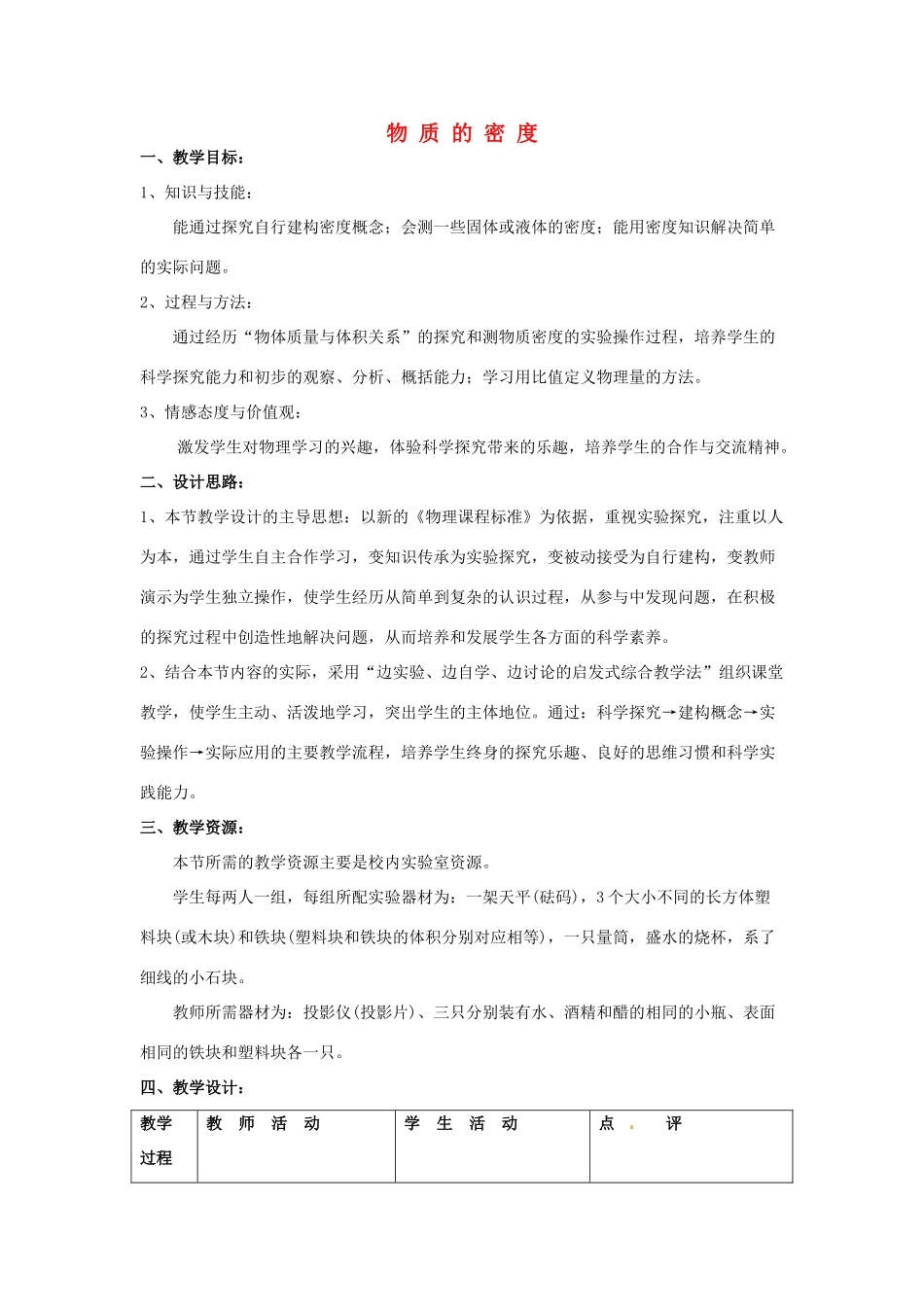八年级物理下学期素材大全 物质的密度教案 苏科版 _第1页