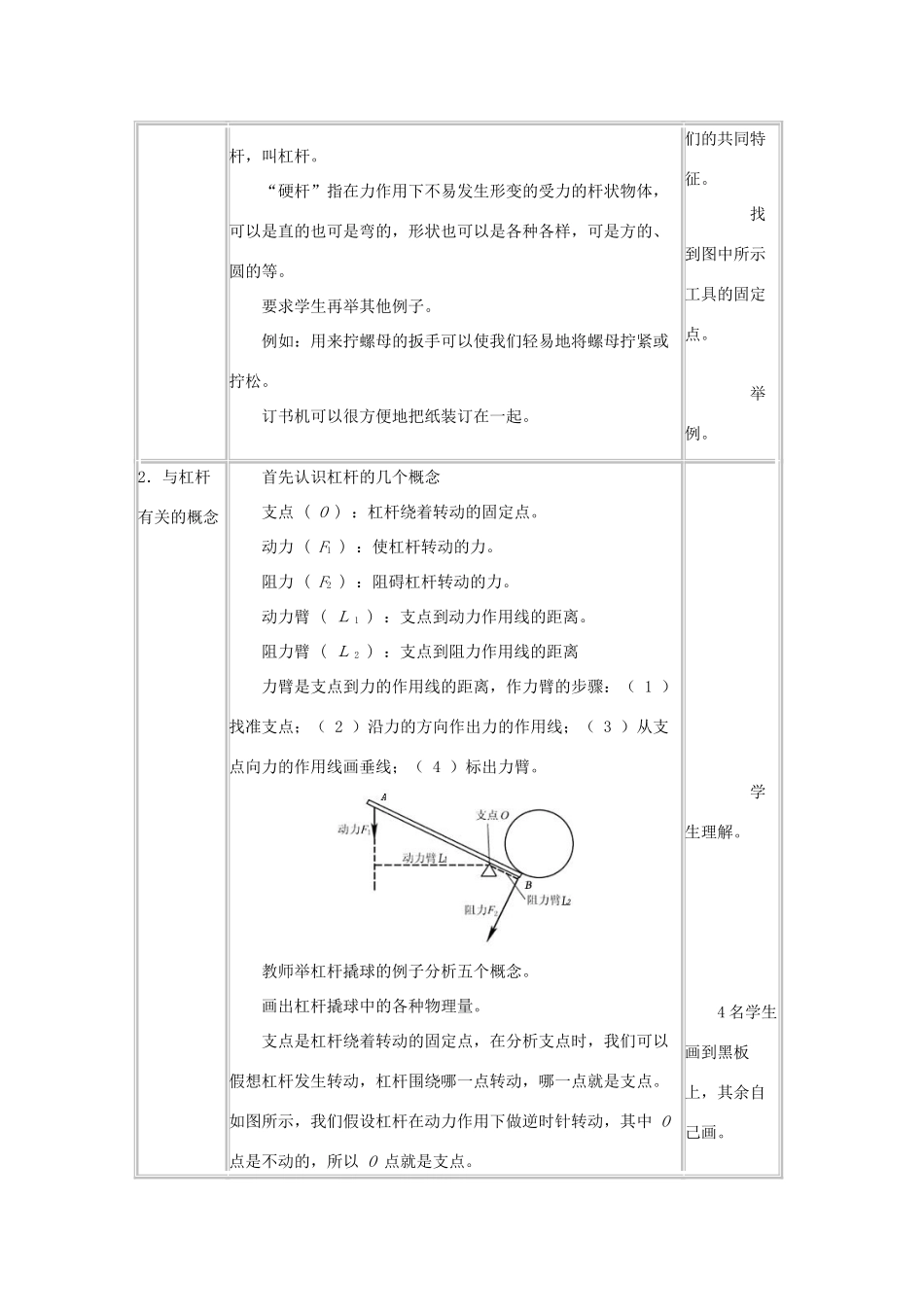 八年级物理下册 12.2 杠杆教案 教科版-教科版初中八年级下册物理教案_第2页