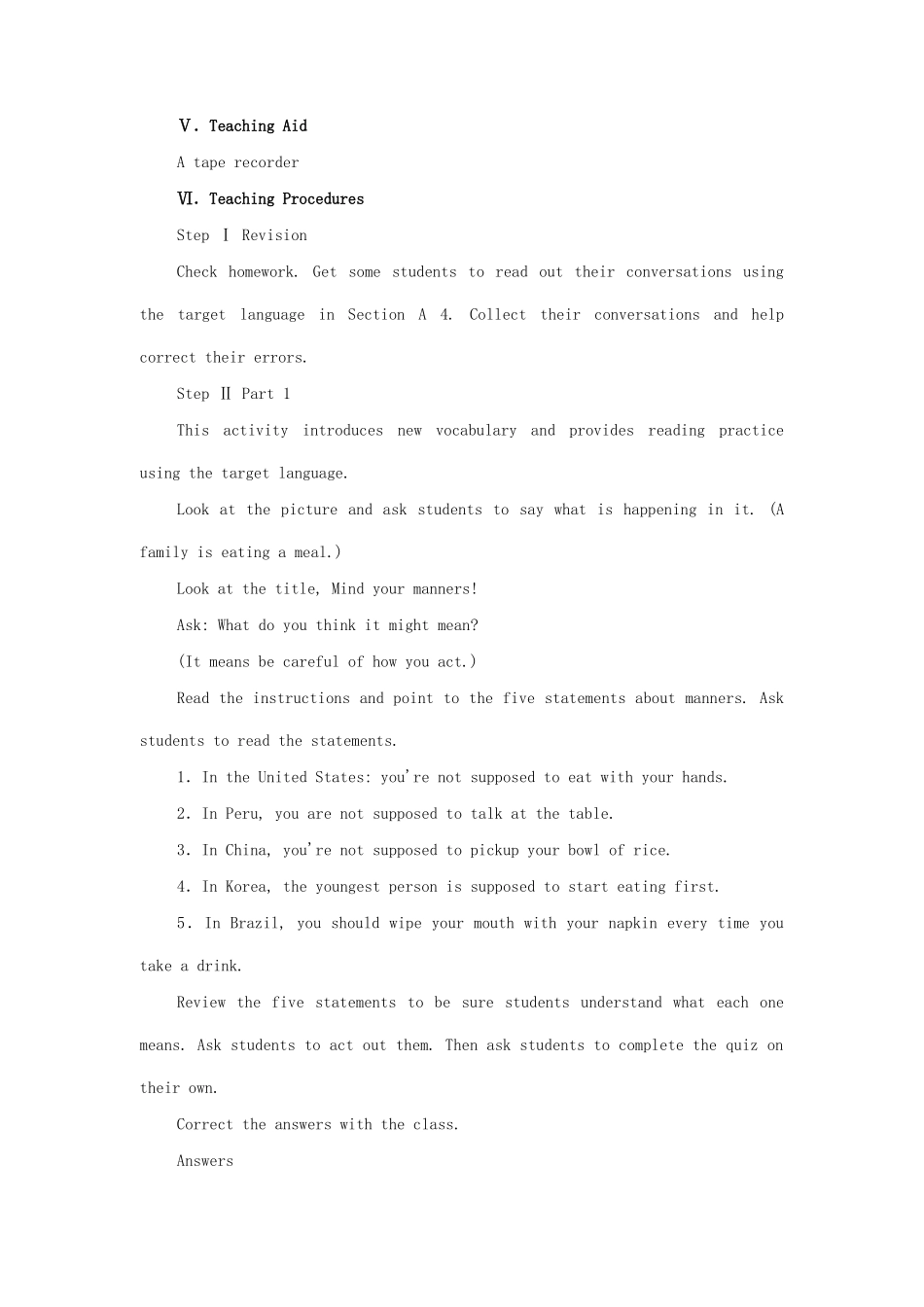 九年级英语全册 Unit 12 You're supposed to shake hands The Fourth Period教案 人教新目标版_第2页