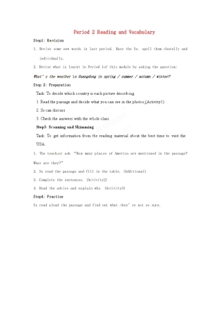 天津市武清区杨村第五中学八年级英语上册《Module 11 The weather Period 2 Reading and Vocabulary》教案 外研版