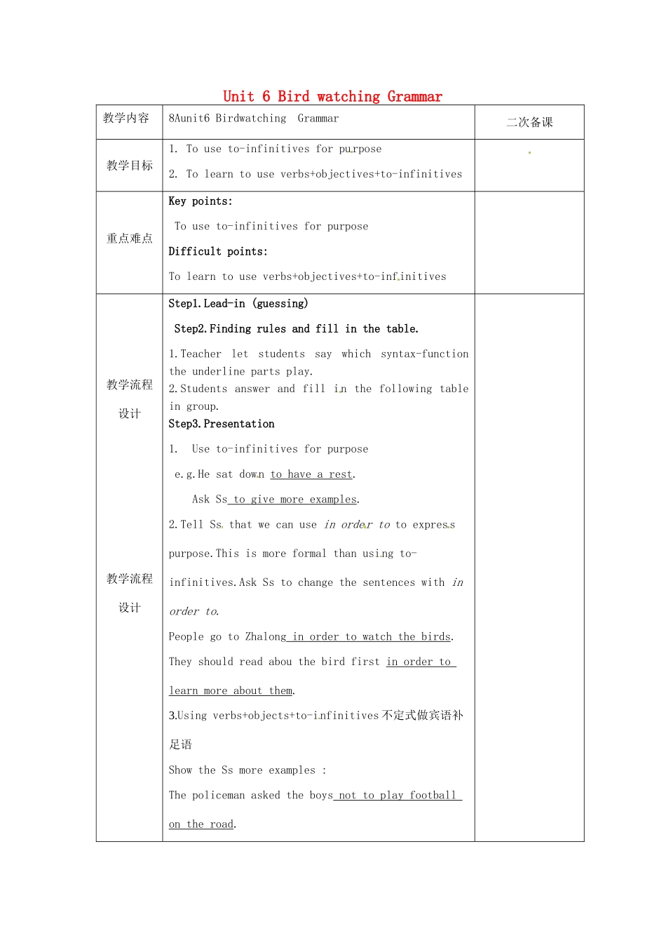 八年级英语上册 Unit 6 Bird watching Grammar教案 （新版）牛津版-（新版）牛津版初中八年级上册英语教案_第1页
