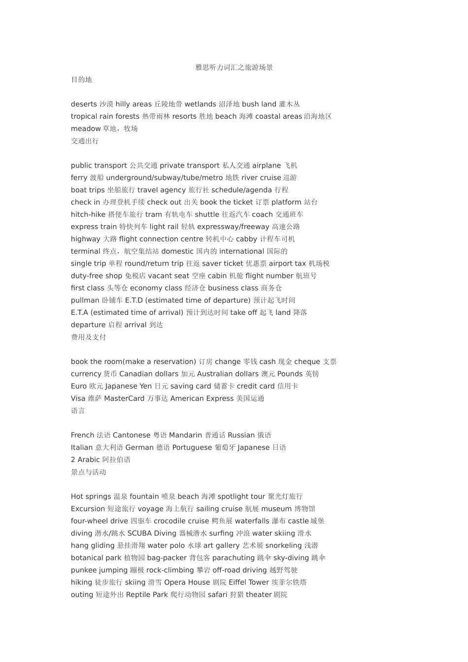 雅思听力词汇之旅游场景_第1页