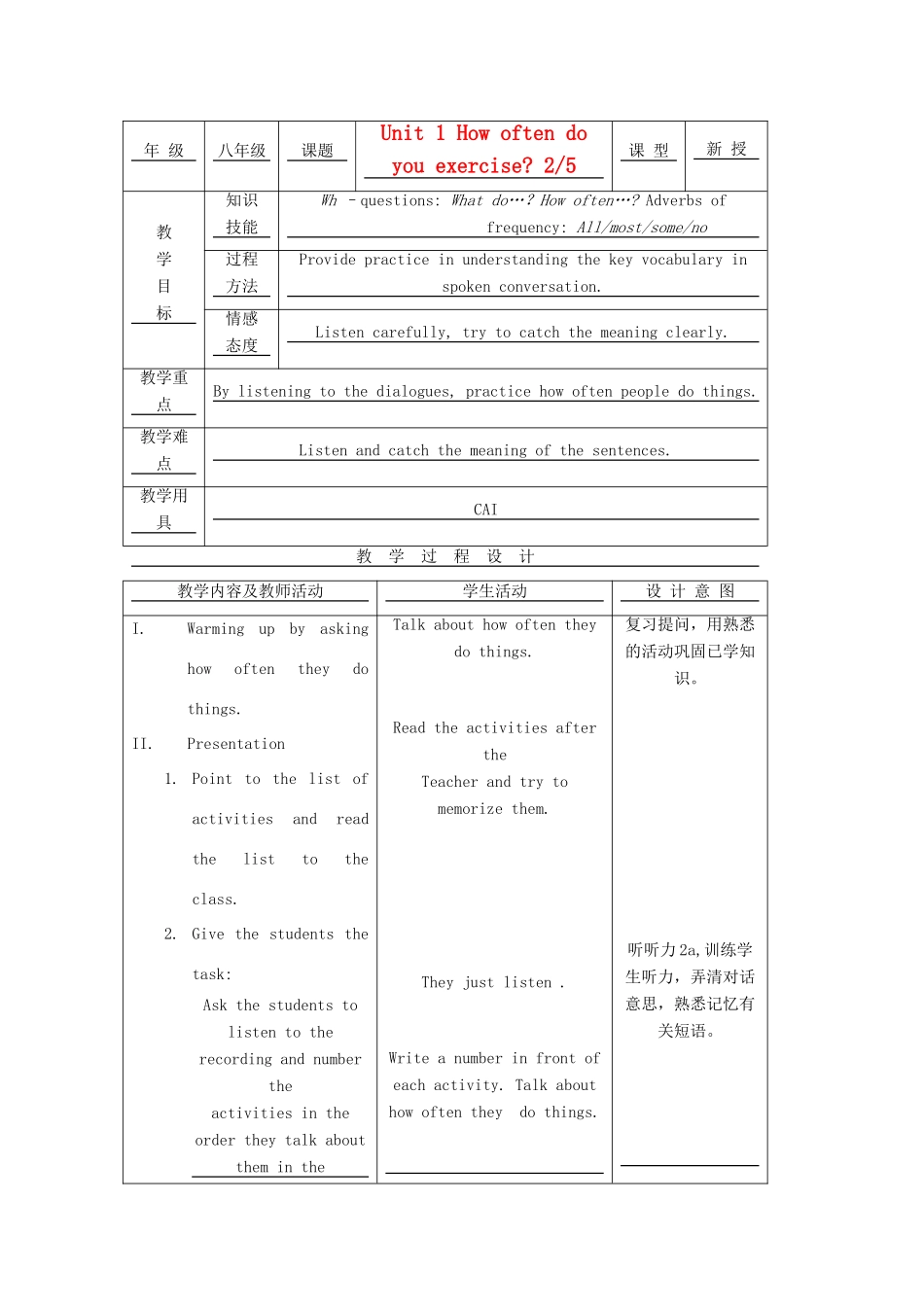 八年级英语上册 Unit 1示范教案（2） 人教新目标版_第1页