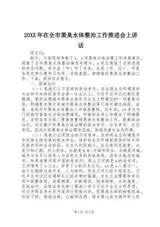20XX年在全市黑臭水体整治工作推进会上讲话发言